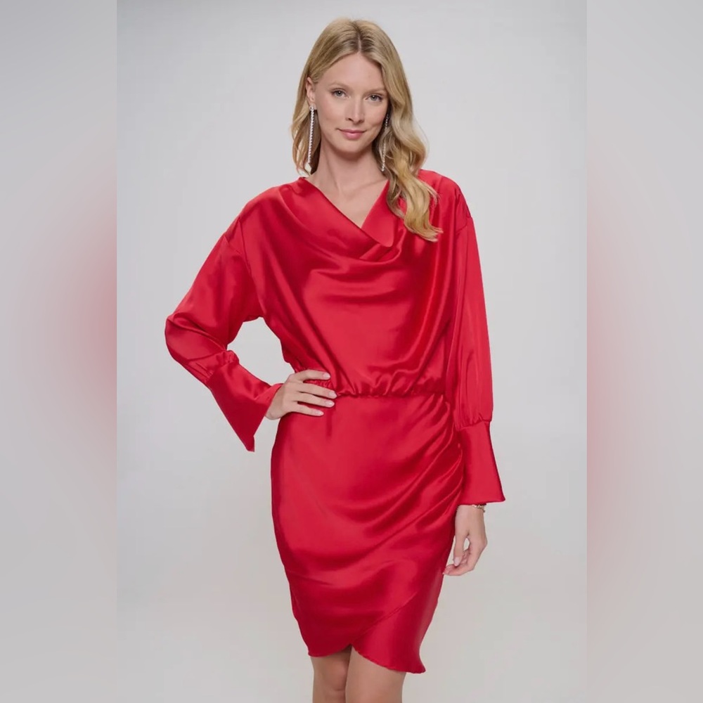 Renee C Stretch Satin Cowlneck Dress (NWOT)